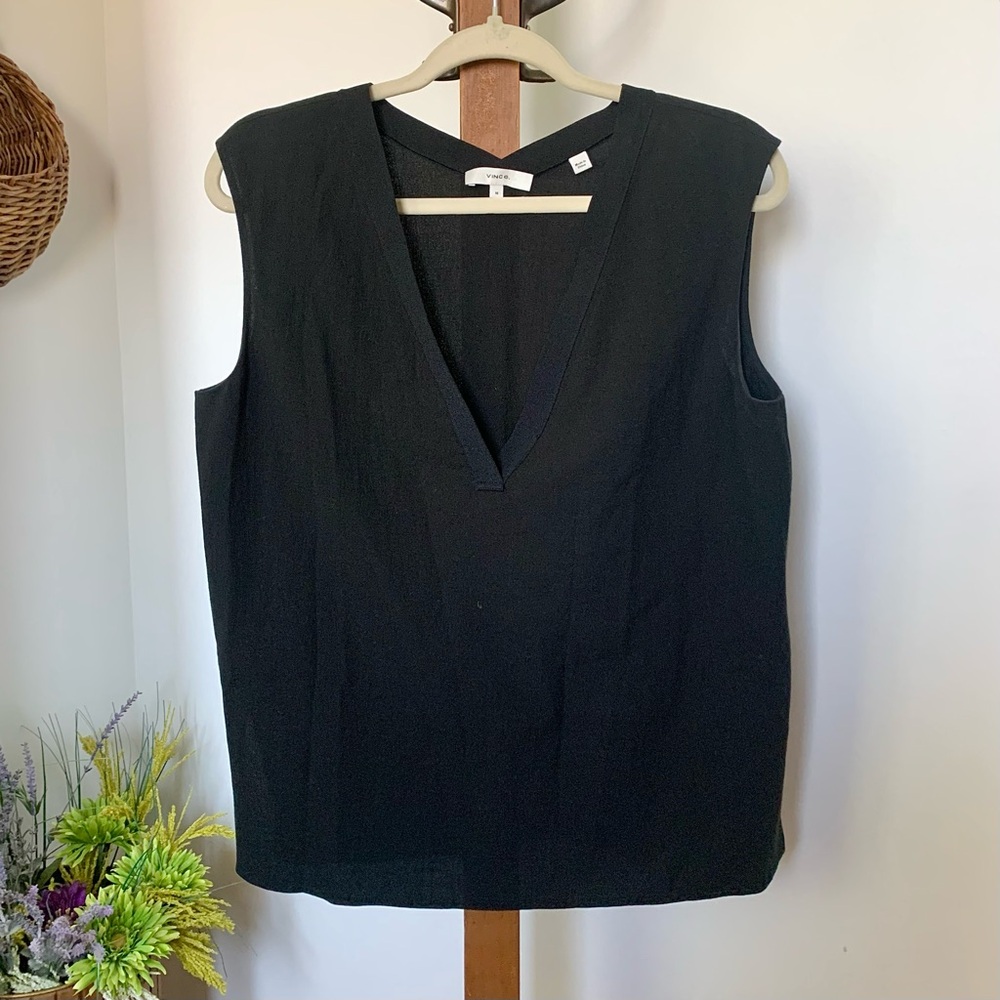 Vince Black Double V Neck Sleeveless Cotton Top MED - Picture 15 of 16